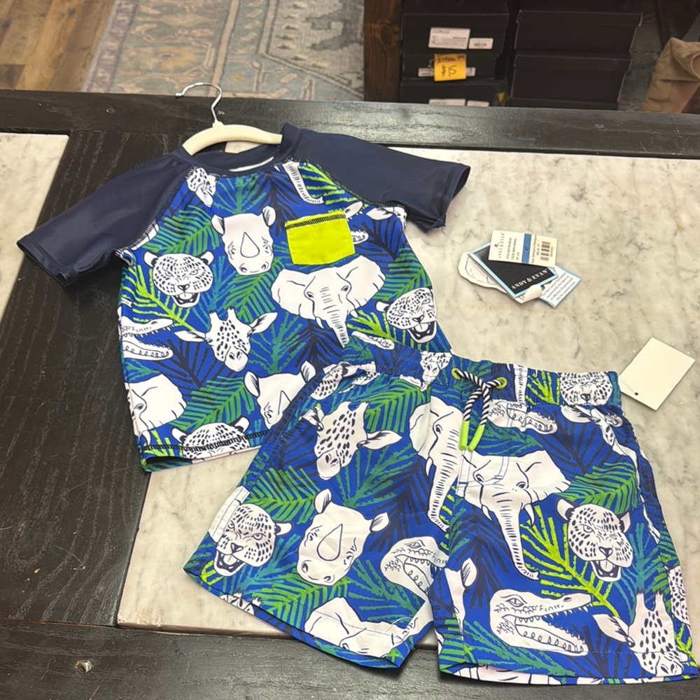 Andy & Evan Blue and Green Rashguard Swim Set